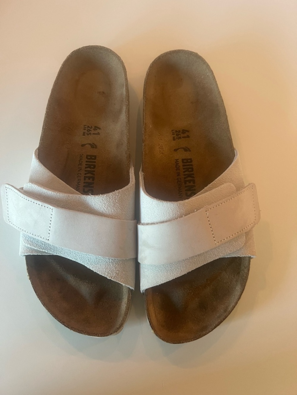 Birkenstock light grey Oita  Suede Cross-Strap Slide Sandals